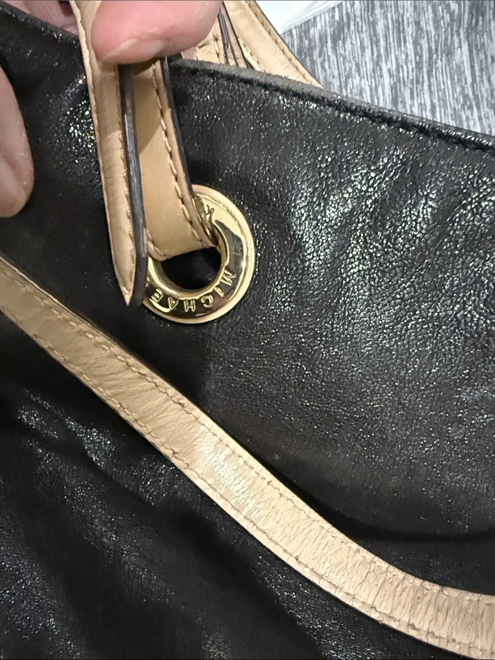 Michael Kors Black Tote with Beige Straps